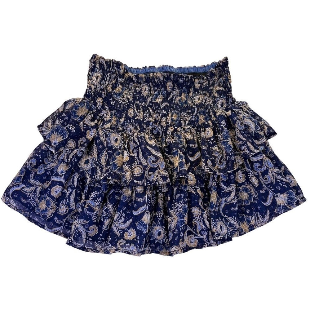 Patrons of Peace Anthropologie Mini Floral Paisley Smocked Tiered Ruffle Skirt M